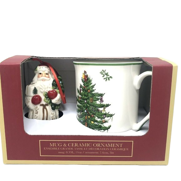 Christmas Tree Mug and Santa Ornament Set image number null